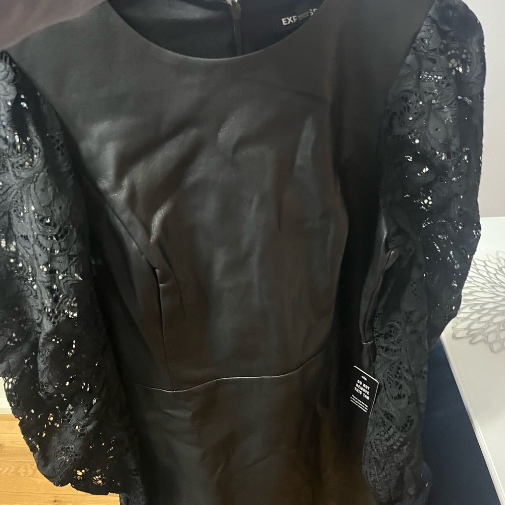 NWT🖤🖤 black leather / lace express dress
